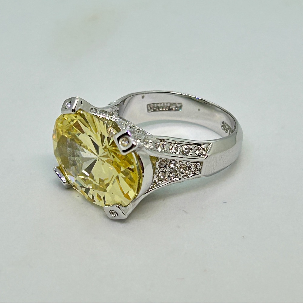 Vintage Nolan Miller Canary Yellow Faux Citrine CZ Sterling Silver Ring